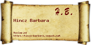 Hincz Barbara névjegykártya